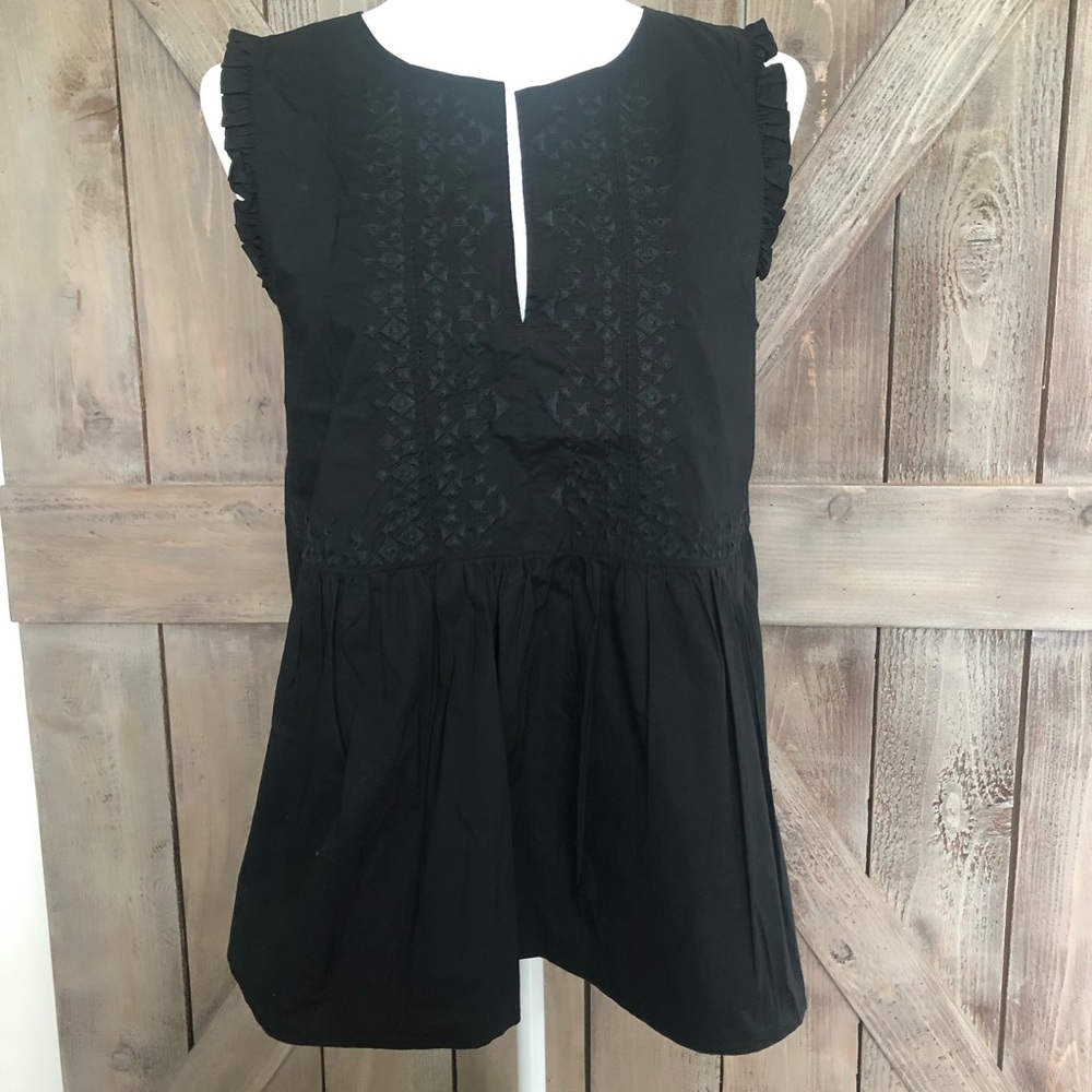 Black poplin cotton peplum top Sz S